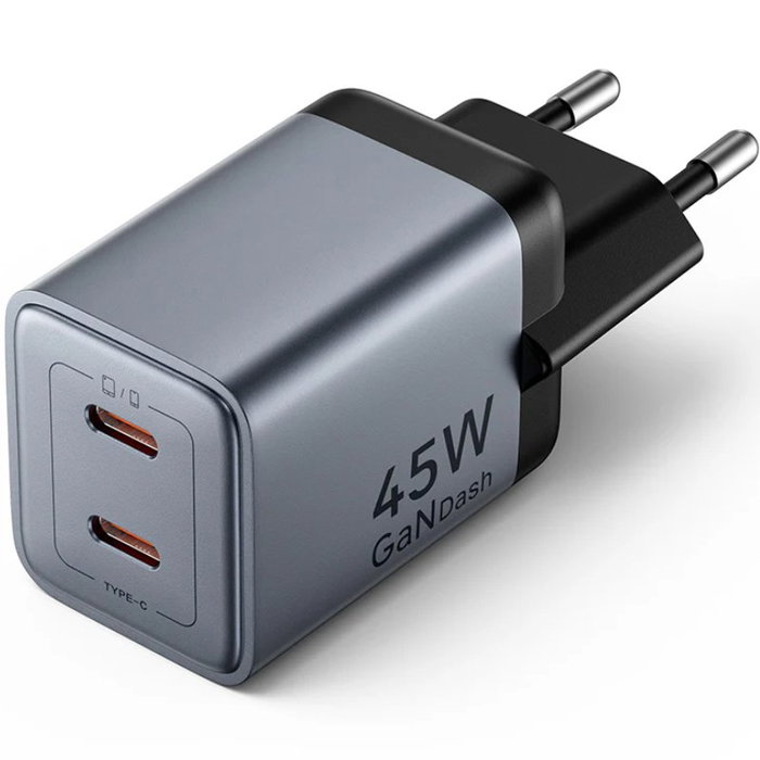 Vention Cargador de Pared GaN FCDH0-EU 2xUSB-C 45W Gris Antracita Vention Cargador de Pared GaN FCDH0-EU 2xUSB-C 45W Gris Antracita
